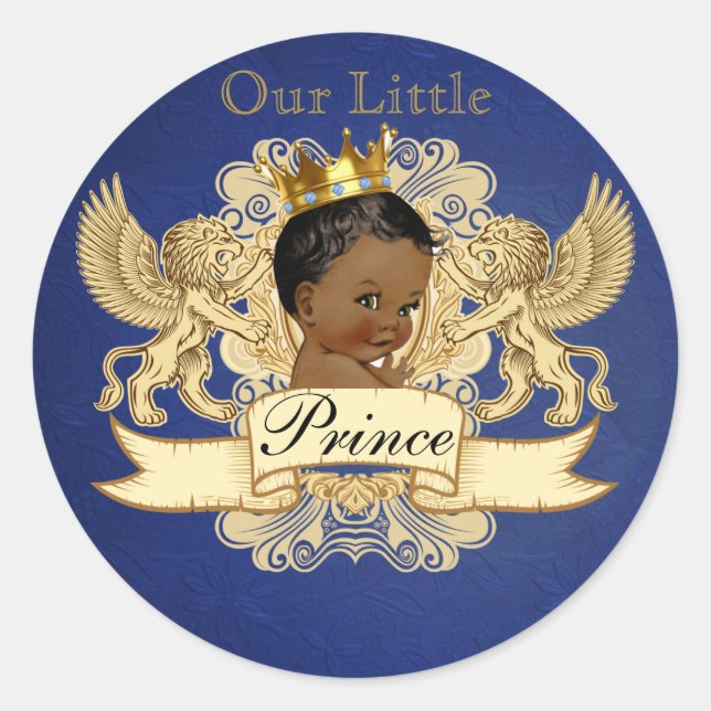 Sticker Rond Royal African Prince| Bleu & Or| Élégant (Devant)