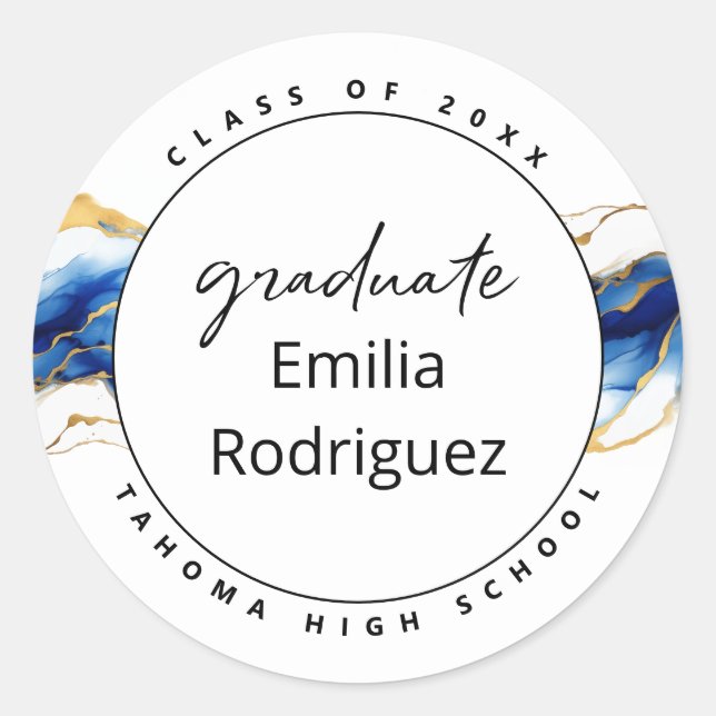 Sticker Rond Royal Bleu Jaune Or Élégant sceau de graduation (Devant)