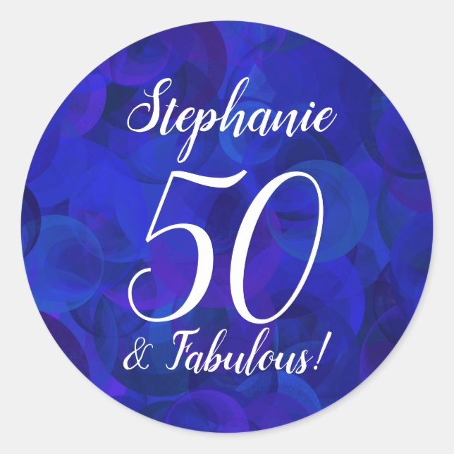 Sticker Rond Royal Blue 50 et Fabulous Birthday Favor (Devant)