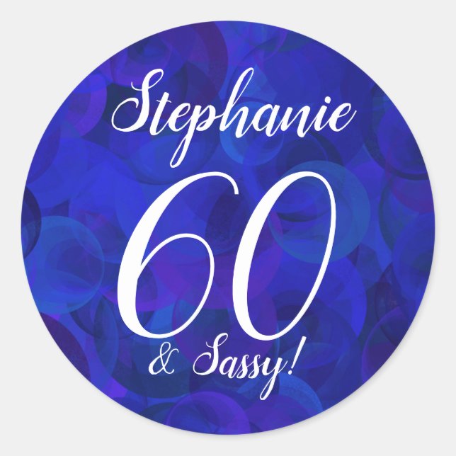 Sticker Rond Royal Blue 60 et Sassy Birthday Favor (Devant)