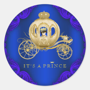 Sticker Rond Royal Blue and Gold Carriage Prince Baby shower