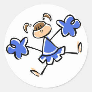 Sticker Rond Royal Blue and White Pom-pom girl