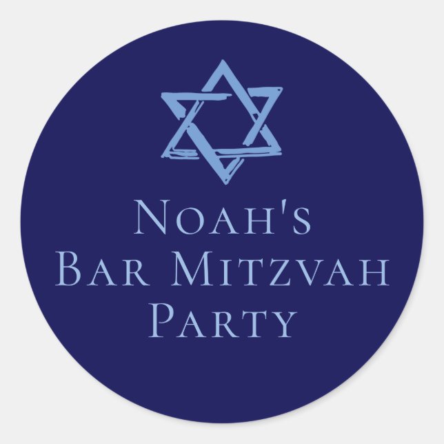 Sticker Rond Royal Blue Bar Mitzvah Party Star de David (Devant)