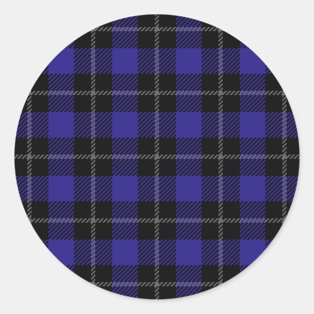 Sticker Rond Royal Blue Black Plaid (Devant)