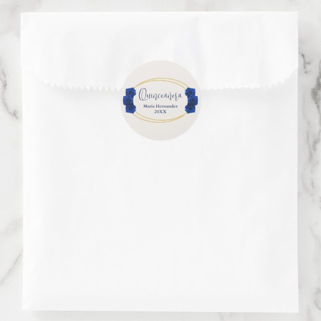 Sticker Rond Royal Blue et Gold Geometry Quinceañera (Sac)