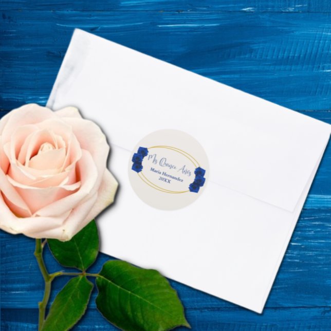 Sticker Rond Royal Blue et Gold Geometry Quinceañera (Créateur téléchargé)