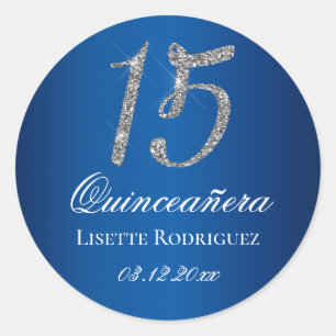 Sticker Rond Royal Blue Faux Pailleté 15 Quinceanera