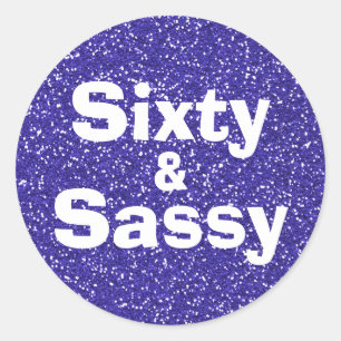 Sticker Rond Royal Blue Glitter 60 et Sassy 60e Anniversaire