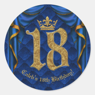 Sticker Rond Royal Blue & Gold Crown 18 18e fête d'anniversaire