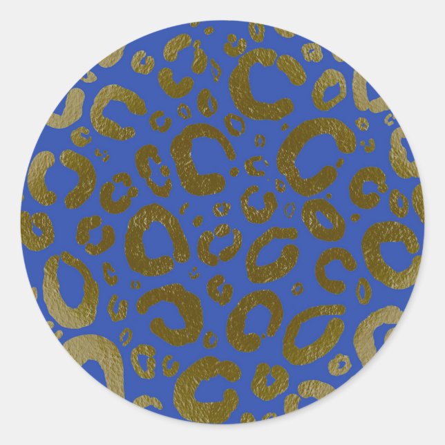 Sticker Rond Royal Blue & Gold Glamour Imprimé Léopard Soirée (Devant)
