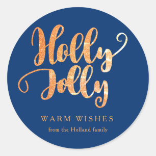 Sticker Rond Royal Blue Gold Holly Jolly