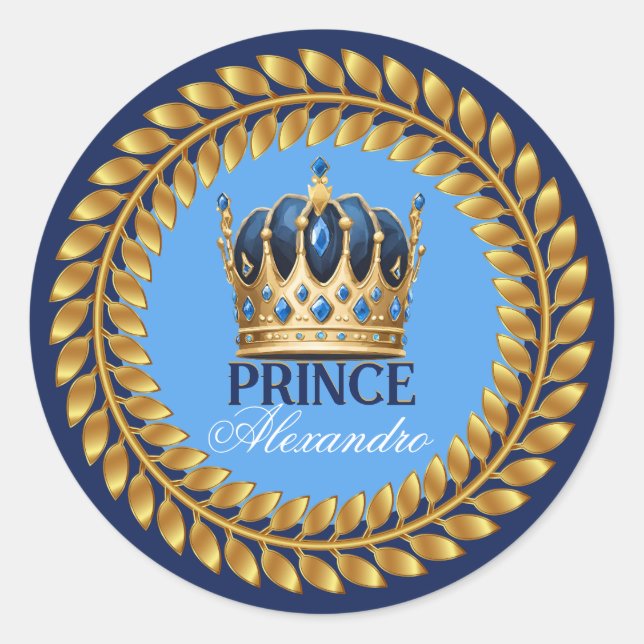 Sticker Rond Royal Blue Gold Prince Baby shower/Anniversaire (Devant)