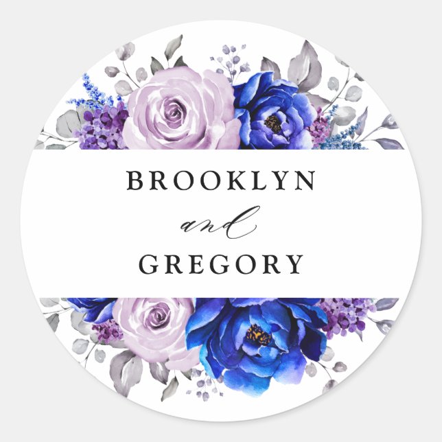 Sticker Rond Royal Blue Lilac Purple Floral Enveloppe Classic R (Devant)