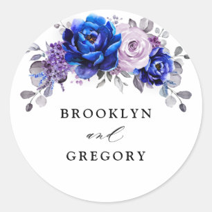 Sticker Rond Royal Blue Lilac Purple Floral Enveloppe Classic R