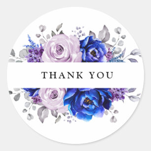 Sticker Rond Royal Blue Lilac Purple Merci Floral