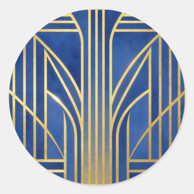 Sticker Rond Royal Blue Or Art Déco (Devant)