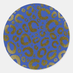 Sticker Rond Royal Blue & Or Glamour Imprimé Léopard Soirée