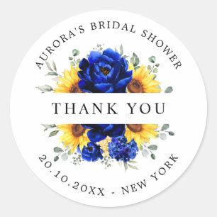 Sticker Rond Royal Blue Sunflower Bridal douche merci