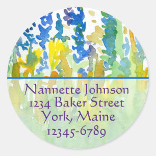 Sticker Rond Royal Blue Watercolor Flowers Adresse de retour