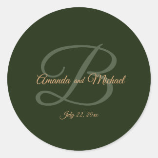 Sticker Rond Royal Dark Green Feuille Gold Frame Mariage