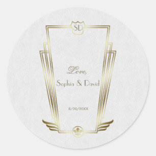 Sticker Rond Royal Gold White Art Déco Mariage Monogramme