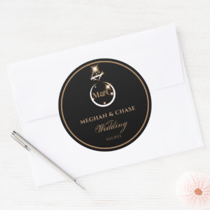 Sticker Rond Royal Golden Diamond Ring Monogramme Mariage noir