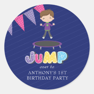 Sticker Rond Royal Purple et Blue Trampoline fête d'anniversair