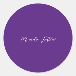 Sticker Rond Royal Purple Plain Élégante Calligraphie minimalis
