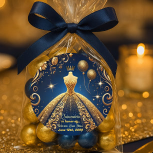 Sticker Rond Royal Quinceañera Gold et Navy Princess Thème