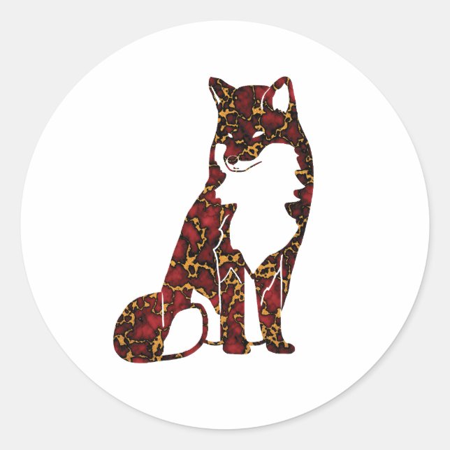 Sticker Rond Royal Ruby Red et Gold Marble Texture sur renard (Devant)