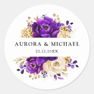 Sticker Rond Royal violet violet or Floral Mariage botanique
