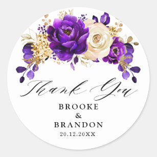 Sticker Rond Royal violet violet or Floral Mariage botanique