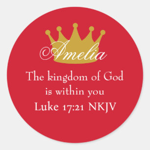 Sticker Rond Royaume de Dieu Nom de verset biblique et couronne