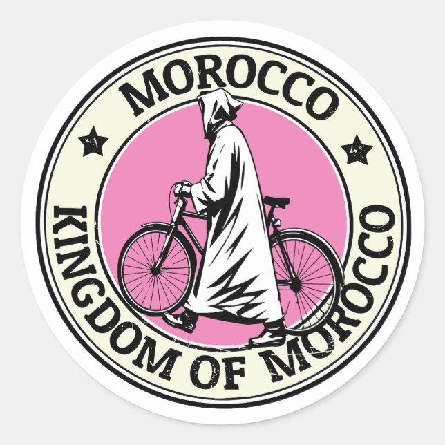 Sticker Rond Royaume du Maroc Cavalier de vélo de la plage d'An (Devant)
