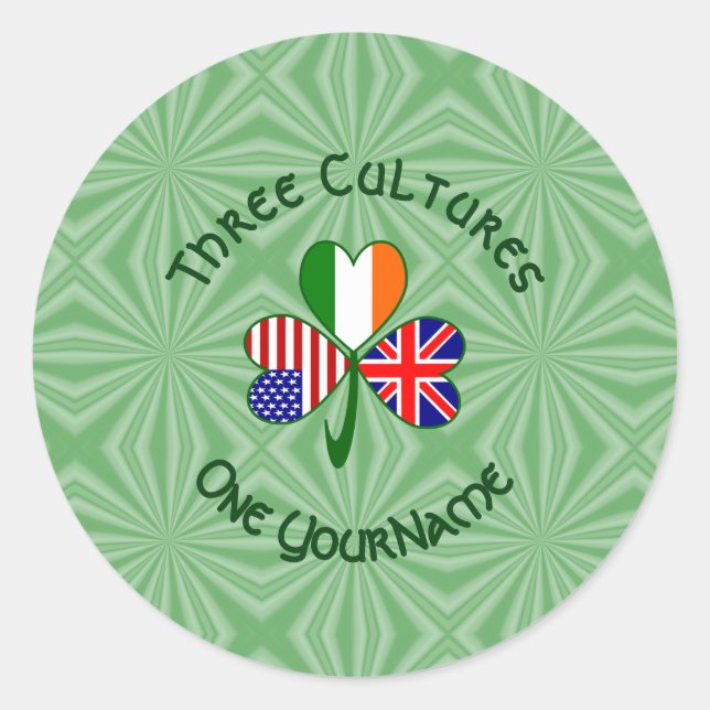 Sticker Rond Royaume-Uni Irlande États-Unis Drapeaux Trèfle Nom (Devant)
