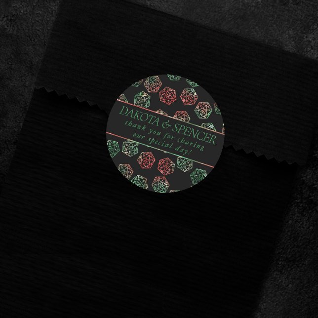 Sticker Rond RPG Dice | Red and Green Tabletop PnP Role Player (Créateur téléchargé)
