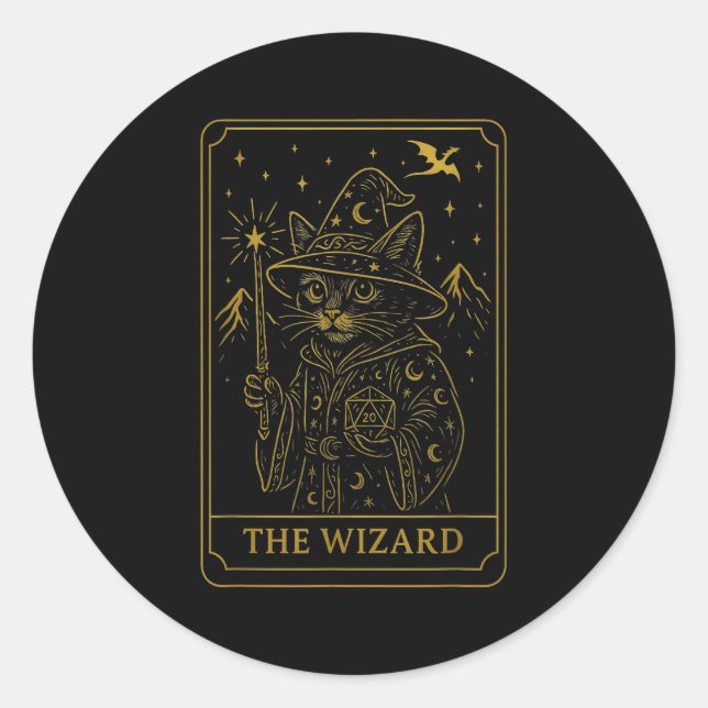 Sticker Rond Rpg Gamer Wizard D20 Dice Nerdy Geek Chat Hommes F (Devant)