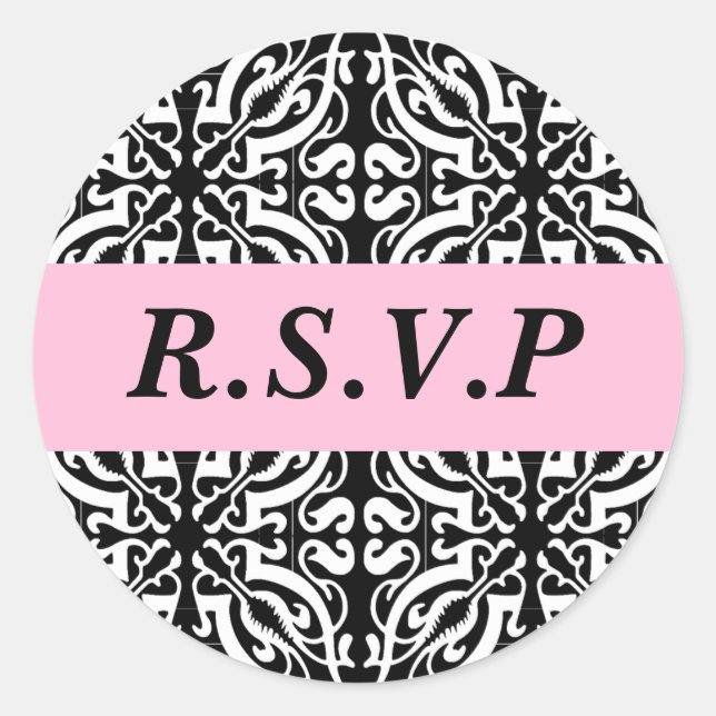 Sticker Rond RSVP - Personnalisable (Damas noir et blanc) (Devant)