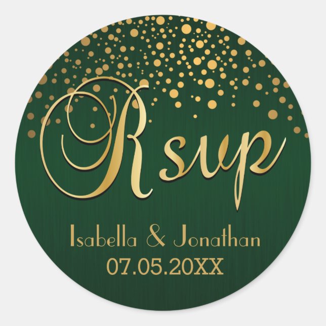 Sticker Rond RSVP | Points d'or et vert | Personnaliser (Devant)