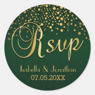 Sticker Rond RSVP Points d'or et vert Personnaliser