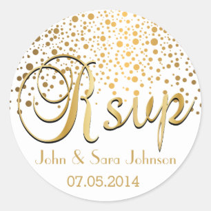 Sticker Rond RSVP Points Gold Confetti Personnaliser
