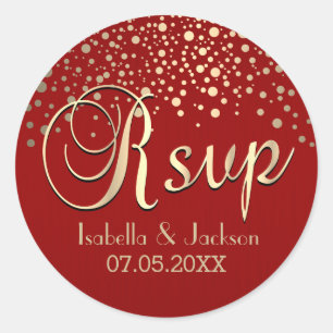 Sticker Rond RSVP Points or et rouge Personnaliser