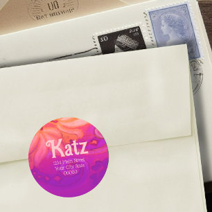 Sticker Rond Rtrn Adresse Purple Orange Rose Floral Aquarelle