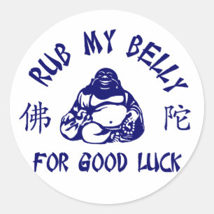 Sticker Rond Rub my Bouddha Belly pour bonne chance