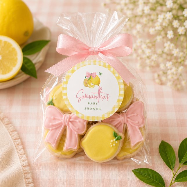 Sticker Rond Ruban à carreaux rose et citron  (Créateur téléchargé)