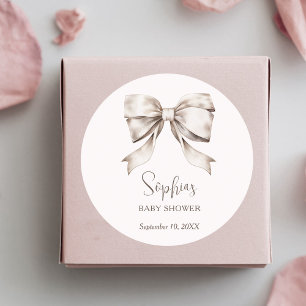 Sticker Rond Ruban à nœud blanc vintage pour Baby Shower