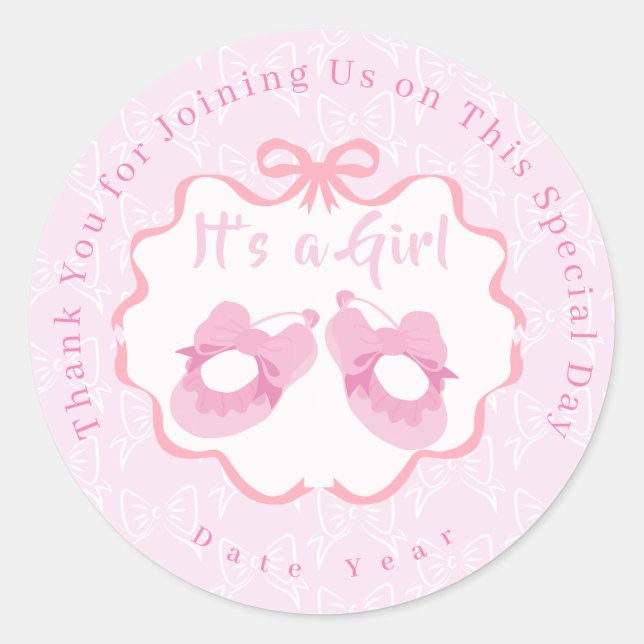Sticker Rond Ruban à Nœud C'est une Fille (Devant)