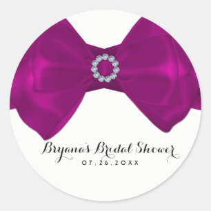 Sticker Rond Ruban à nœud fuchsia rose et diamants Élégant Favo