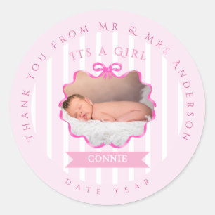 Sticker Rond Ruban à Nouer Nouveau Né Fille