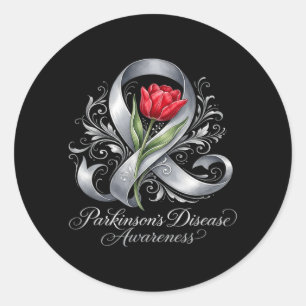 Sticker Rond Ruban argenté et rouge de sensibilisation à la mal